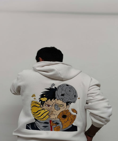 Obito Uchiha Embroidery Mens Hoddies - White