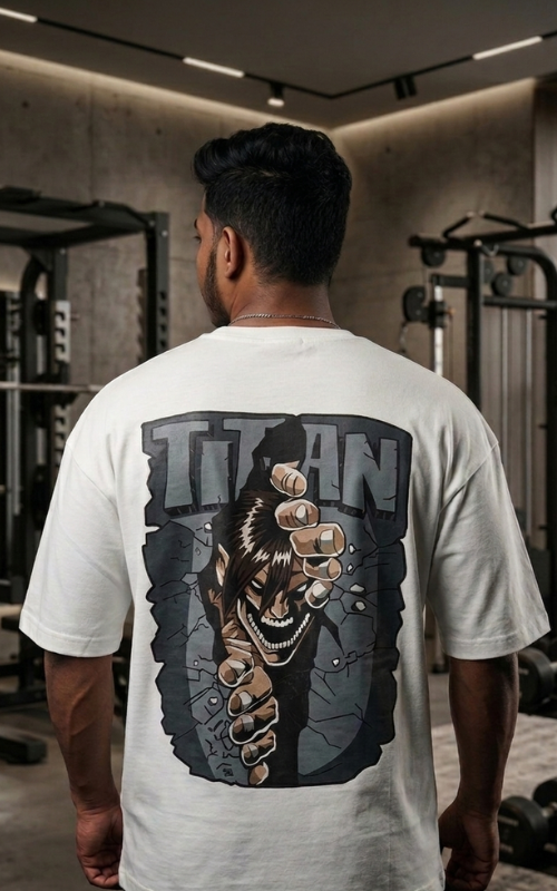 Eren Yeager Print Mens Oversized T-shirt - White