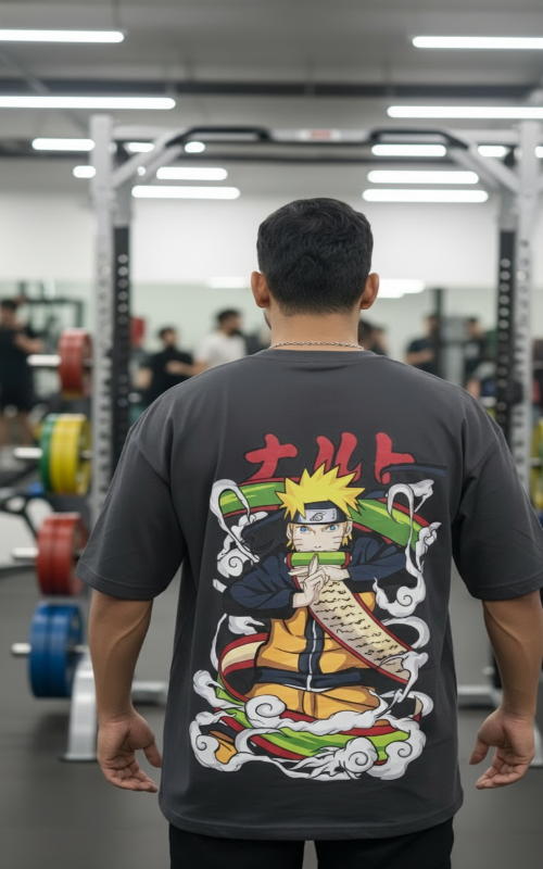 Naruto Uzumaki Print Mens Oversized T-shirt - Grey