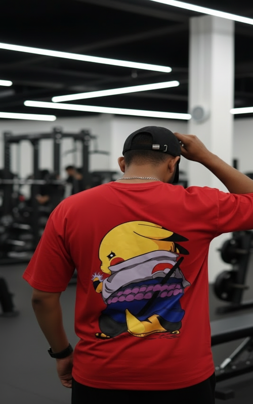 Pikachu Print Mens Oversized T-shirt - Red