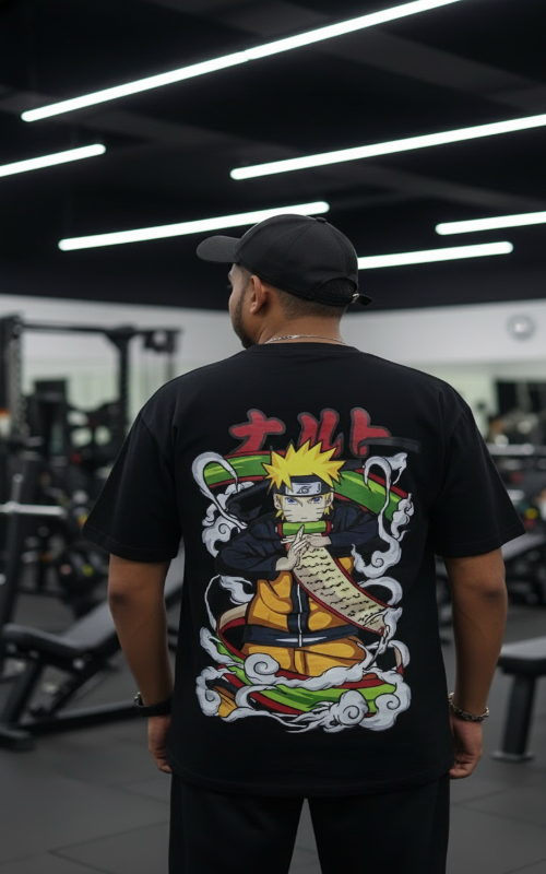 Naruto Uzumaki Print Mens Oversized T-shirt - Black