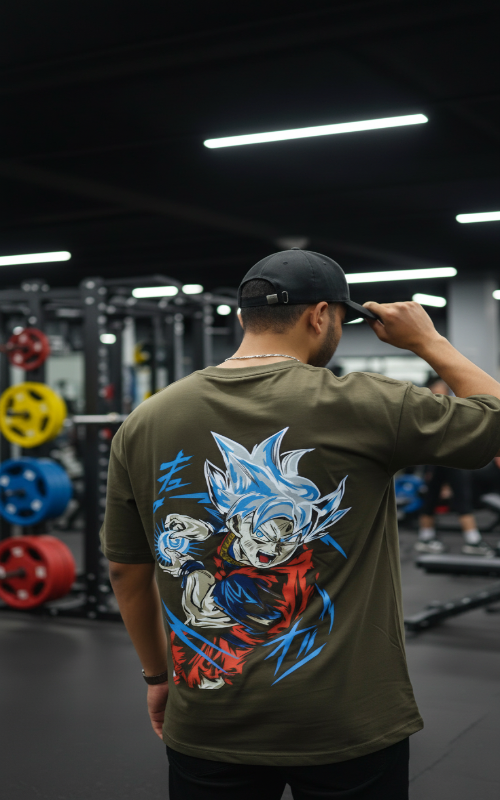 Goku Print Mens Oversized T-shirt - Olive