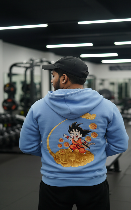 Goku Embroidery Mens Zipper - Blue