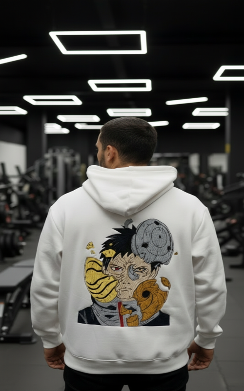 Obito Uchiha Embroidery Mens Zipper - White