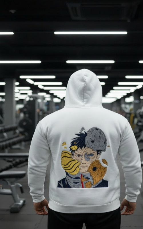 Obito Uchiha Embroidery Mens Hoddies - White