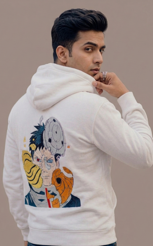 Obito Uchiha Embroidery Zipper - White